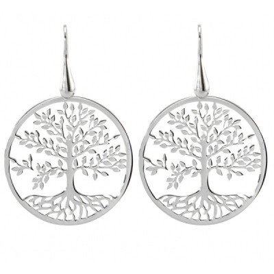 Earrings drop silver rhodium-plated arbre vie 30mm