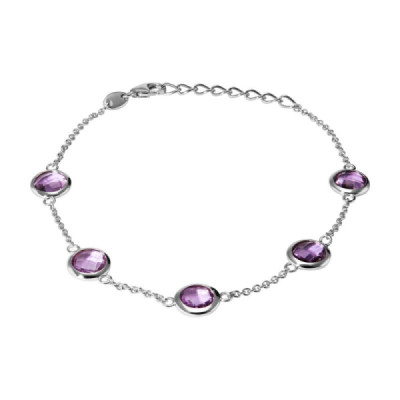 Bracelet Silver 925 Rhodium-Plated Amethyst Round