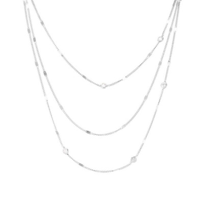 Necklace Silver Rhodium-Plated 3 rangs with Zirconia