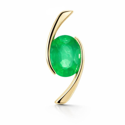 Pendant Yellow Gold 750 Emerald Oval 10x8mm AAA