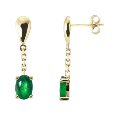 Earrings drop Yellow Gold 750 Emeralds AAA ovales 7x5mm