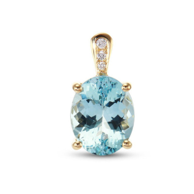 Pendant Yellow Gold 750 Aquamarine AAA Oval 11x9mm and Diamond